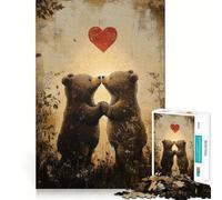 Jigsaw Puzzles for Adults 1000 Piece Bear Couple in Love Seamless Fit Art Mind Game Gift Slow Game Play Christmas Art Gift (38x26cm)