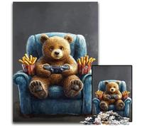 Jigsaw Puzzles for Adults, 1000 Piece Bear Eating French Fries Wooden Jigsaw Puzzles for Adults Educational Game Challenge Toy for Adult Teenagers 50X75CM