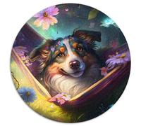Jigsaw Puzzles for Adults, 1000 Piece Beautiful Miniature American Shepherd Round Cardboard Puzzles Brain-Challenging DIY Decorative Game,Family Interactive Toy (67.5x67.5cm)