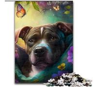 Jigsaw Puzzles for Adults, 1000 Piece Beautiful Staffordshire Bull Terrier Wooden Jigsaw size 50x75cm Challenging Brain Teaser for Teenagers, Family Game Night Fun