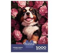 Jigsaw Puzzles for Adults 1000 Piece Bernese Mountain Dog Puppy in Roses Puzzles for Adults Relax Games Pattern Assembly Christmas Birthday Gifts 38x26cm/1000pcs