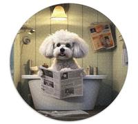 Jigsaw Puzzles for Adults 1000 Piece Bichon Frise Reading Newspaper Round Puzzles for 1000 Piece Birthday Gift Idea, Challenging Brain Teaser Game 67.5x67.5cm