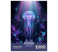 Jigsaw Puzzles for Adults 1000 Piece Bioluminescent Jellyfish in Coral Reef Jigsaw Puzzle Fun Games Birthday Present Unique Birthday And Xmas Gifts 52x38cm/1000pcs