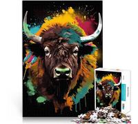 Jigsaw Puzzles for Adults 1000 Piece Bison Colorful Buffalo Lernspiele Heimdekoration Wunschliste mit dem Weihnachtsmann52x38cm