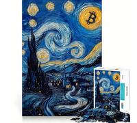 Jigsaw Puzzles for Adults 1000 Piece Bitcoin Starry Night Painting Seamless Fit Art Mind Game Gift Slow Game Play Christmas Art Gift (50x75cm)