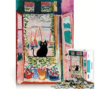 Jigsaw Puzzles for Adults 1000 Piece Black Cat at The Open Window Seamless Fit Art Mind Game Gift Slow Game Play Christmas Art Gift (50x75cm)