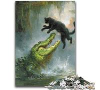 Jigsaw Puzzles for Adults 1000 Piece Black Cat Crocodile Puzzles for Teenagers,Challenging Game Gifts for Is Ideal As A Gift for The Whole Family (38x26cm)