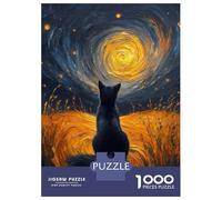 Jigsaw Puzzles for Adults 1000 Piece Black Cat Gazing at Swirling Sky Puzzle for Adults Brain Teaser Game Difficult Hard Deal As Gifts for The Whole Family 52x38cm/1000pcs