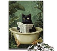 Jigsaw Puzzles for Adults 1000 Piece Black Cat in The Bathroom 1000 Pieces for Teenagers,Educational Toy Funny Family Games Unique Home Decor (38x26cm)