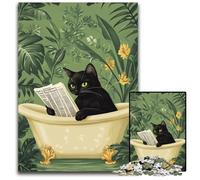 Jigsaw Puzzles for Adults 1000 Piece Black Cat in The Bathroom Wooden Jigsaw Puzzles Learning Educational Toys,is Ideal As Gifts for The Whole Family for Ages 14+ 50X75CM