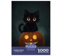 Jigsaw Puzzles for Adults 1000 Piece Black Cat on Pumpkin Puzzle for Adults Brain Teaser Game Difficult Hard Deal As Gifts for The Whole Family 38x26cm/1000pcs