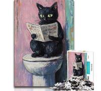 Jigsaw Puzzles for Adults 1000 Piece Black Cat on The Toilet,Family Game Stress Reliever Difficult Challenge Enhance Love between Couples 75x50cm