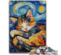 Jigsaw Puzzles for Adults 1000 Piece Black Cat Sleeping in The Night Sky for And from 14 Years And over Hands-on Game Christmas Game Gifts 50x75cm