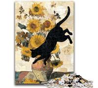 Jigsaw Puzzles for Adults 1000 Piece Black Cat Sunflower Jigsaw,Educational Games Wall Decoration Unique Birthday And Xmas Gifts (50x75cm)