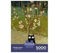 Jigsaw Puzzles for Adults 1000 Piece Black Cat Van Gogh Almond Tree Puzzles for Adults Hands-on Game Stress Reliever Stress Reduction Gifts 38x26cm/1000pcs