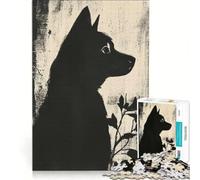 Jigsaw Puzzles for Adults 1000 Piece Black Dog Silhouette, Brain Teaser Game, Stress Reliever, Wishlist with Santa Claus 38x26cm
