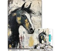 Jigsaw Puzzles for Adults 1000 Piece Black Golden Horse 1000 Pieces for Adults,Artistic Wall Decor & Birthday Gift Idea for Friends, Home Office 26x38cm