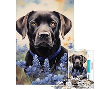 Jigsaw Puzzles for Adults 1000 Piece Black Lab in Bluebonnets Fun at Home Activities, Improve Memory Home Decoration Toys for Age 14+ Game (38x26cm)