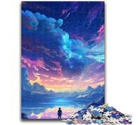 Jigsaw Puzzles for Adults 1000 Piece Black Sky with Rainbow Clouds Puzzles,Staycation Kill Time with Matching Poster And Trivia Sheet (26x38cm)