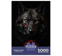 Jigsaw Puzzles for Adults 1000 Piece Black Wolf Dark Red Rose Puzzle for Adults Brain Teaser Game Enhance Memory Fun at Home Activities, 70x50cm/1000pcs
