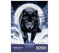 Jigsaw Puzzles for Adults 1000 Piece Black Wolf in Winter Moonlight Jigsaw for Adults Fun Games Wall Art Unique Birthday And Xmas Gifts 38x26cm/1000pcs