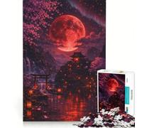 Jigsaw Puzzles for Adults 1000 Piece Blood Moon Over Sakura Valley, Brain Teaser Game, Stress Reliever, Wishlist with Santa Claus 38x26cm