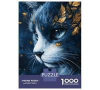 Jigsaw Puzzles for Adults 1000 Piece Blue Cat with Golden Leaves Jigsaw for Adults Fun Games Wall Art Unique Birthday And Xmas Gifts 70x50cm/1000pcs