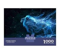 Jigsaw Puzzles for Adults 1000 Piece Blue Lion Spirit Animal Puzzle for Adults Brain Teaser Game Enhance Memory Fun at Home Activities, 52x38cm/1000pcs