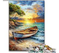 Jigsaw Puzzles for Adults 1000 Piece Boat on The Beach Puzzle Educational Brain Teaser, Artistic Home & Office Decor, 14+ Age (size 50x75cm)