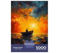 Jigsaw Puzzles for Adults 1000 Piece Boat on Water at Sunset Painting Jigsaw Puzzle Brain Teaser Game Stress Reliever Unique Birthday And Xmas Gifts 70x50cm/1000pcs