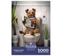 Jigsaw Puzzles for Adults 1000 Piece Border Terrier on Toilet Jigsaw Hands-on Game Birthday Present Unique Birthday And Xmas Gifts 52x38cm/1000pcs