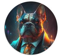 Jigsaw Puzzles for Adults 1000 Piece Boss Bulldog 1000-Piece Round Jigsaw Puzzle DIY Decoration, Brain Challenge, for Adult, Family, 67.5x67.5cm