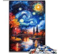 Jigsaw Puzzles for Adults 1000 Piece Bridge Under The Night Sky, Challenging Game And Family Play with Fully Interlocking Randomly Shaped Pieces 50x75cm