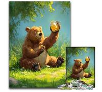 Jigsaw Puzzles for Adults, 1000 Piece Brown Bear Eating Honey Puzzle Family Interactive Game, Brain Teaser Gift, Educational Toy 26X38CM