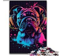 Jigsaw Puzzles for Adults 1000 Piece Bulldog DJ with Headphones Made of Wood, Fun Present & Activity for Home 50x75cm Birthday Party for Men Women