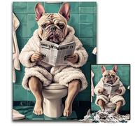 Jigsaw Puzzles for Adults, 1000 Piece Bulldog on The Toilet Wooden Jigsaw Puzzles for Adults Educational Game Challenge Toy for Adult Teenagers 50X75CM