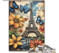Jigsaw Puzzles for Adults 1000 Piece Butterfly Flowers Eiffel Puzzle Gift DIY Fun Suitable for Home Living Room Office Decoration (size 50x75cm)