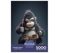 Jigsaw Puzzles for Adults 1000 Piece Cartoon Gorilla Playing Drums Puzzle for Adults Brain Teaser Game Difficult Hard Deal As Gifts for The Whole Family 52x38cm/1000pcs