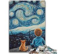 Jigsaw Puzzles for Adults 1000 Piece Cat And Little Boy Help The Brain Exercise Addictive Toys to Cultivate Patience Parent-child Interaction 50x75cm