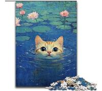 Jigsaw Puzzles for Adults 1000 Piece Cat at The Pond Made of Wood, Perfect DIY Art Decor Or Birthday Gift size 50X75CM Family Fun Craft, Perfect for Birthdays, Holidays