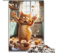 Jigsaw Puzzles for Adults 1000 Piece Cat Beating Eggs,Challenging Difficult with Fully Interlocking Randomly Shaped Pieces 38x52cm