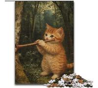 Jigsaw Puzzles for Adults 1000 Piece Cat Blowing Trumpet Jigsaw Puzzle Made of Wood Challenging Brain Teaser for Teenager, Family Game Night Fun size 50X75CM