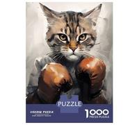 Jigsaw Puzzles for Adults 1000 Piece Cat Boxing Red Gloves Puzzles for Adults Relax Games Pattern Assembly Christmas Birthday Gifts 52x38cm/1000pcs