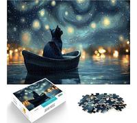 Jigsaw Puzzles for Adults 1000 Piece Cat in a Boat Under Starry Sky Hands-on-Spiel Künstlersammlung, Bildende Kunst52x38cm