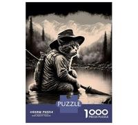 Jigsaw Puzzles for Adults 1000 Piece Cat in A Lake Fishing Jigsaw Puzzle Brain Teaser Game Stress Reliever Unique Birthday And Xmas Gifts 52x38cm/1000pcs