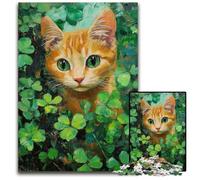 Jigsaw Puzzles for Adults 1000 Piece Cat in Green Leaves Cardboard Jigsaw Puzzles Educational Games DIY Toys, Birthday Present, Gifts for Age 14 26X38CM