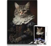 Jigsaw Puzzles for Adults 1000 Piece Cat in Renaissance Dress Unique Challenge Game Home Art Decor Gift For Birthdays Size 38x26cm