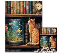 Jigsaw Puzzles for Adults 1000 Piece Cat on The Bookshelf Cardboard Jigsaw Puzzles Educational Games DIY Toys, Birthday Present, Gifts for Age 14 26X38CM