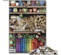 Jigsaw Puzzles for Adults 1000 Piece Cat on The Bookshelf Jigsaw for Teenagers, Couples, And Friends for Birthdays, Christmas 50X75CM