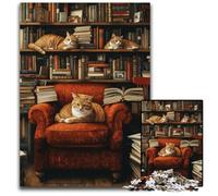 Jigsaw Puzzles for Adults, 1000 Piece Cat on The Bookshelf Wooden Jigsaw Puzzles Interesting Stress Reduction, Gifts Ideas for 14+ 50X75CM